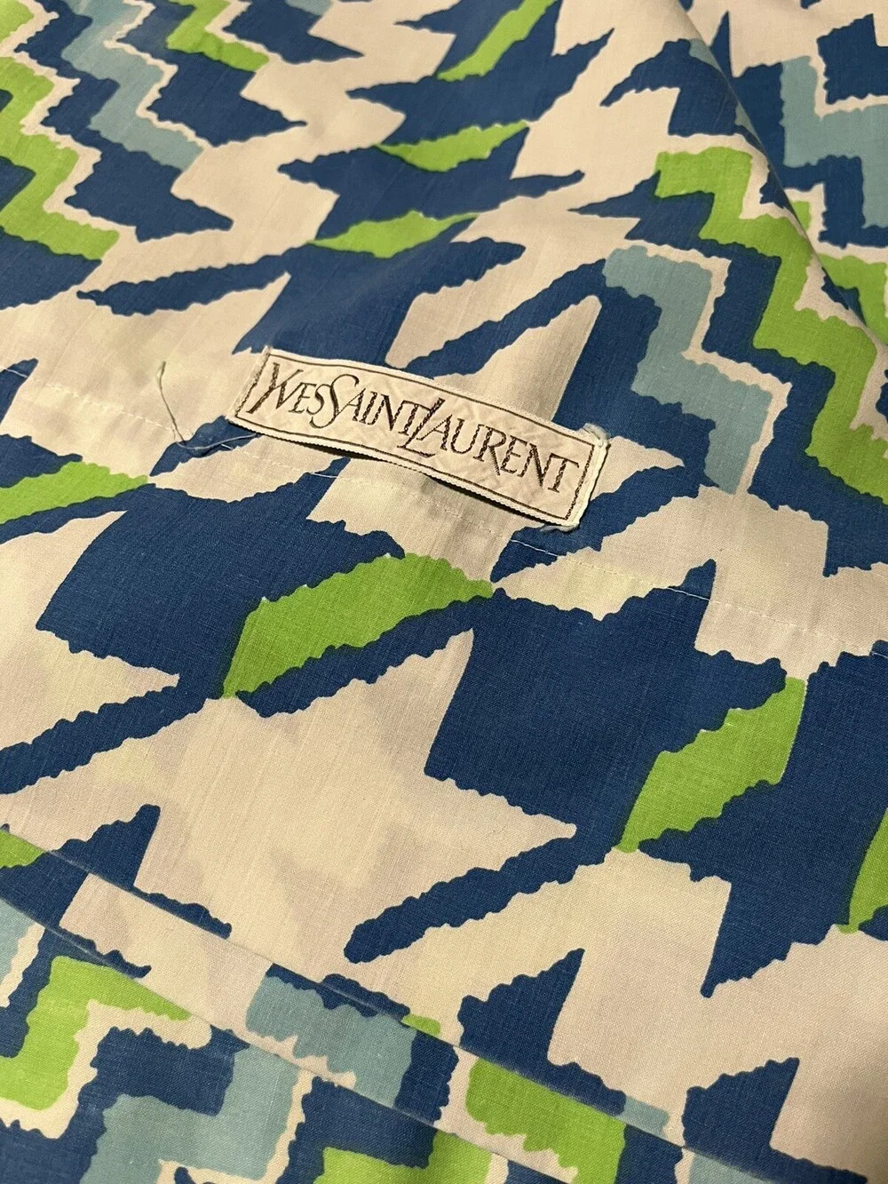 VTG Yves Saint Laurent Fieldcrest Blue Green Desert Song 70s King Flat Bed Sheet